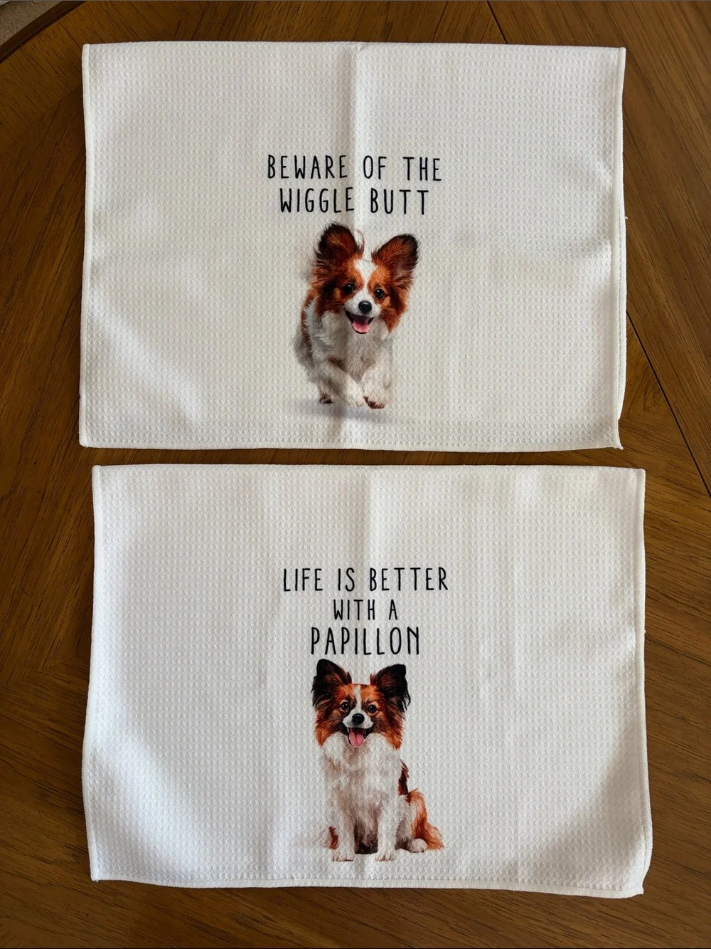 White Papillon Dog Kitchen Towels - Set of 2